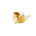 Detail of wide 18k gold plated ring with natural pink stone and textured finish - Pink Natural Stone Style (TR4070-PK)
