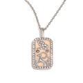 Silver rectangle pendant necklace with pink enamel poodle design and crystal accents - Capricorn / Silver