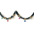 2M Green tinsel garland with white tips, golden bows and colorful ornaments for tree - Dark Green White Edge + 6 Colorful Balls + 6 Gold Bows