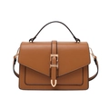 Brown leather crossbody square bag with multiple compartments and premium metal clasp - Brown