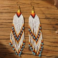 Bohemian multicolored beaded tassel earrings with handmade geometric ethnic patterns - White Geometric Tassel Style (MG-E220043E) / White