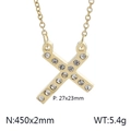Gold plated X-shaped letter necklace with sparkling rhinestones for men and women - Gold