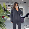 Oversized navy blue sweatshirt with white heart embroidery and matching loose trousers - S / Gray