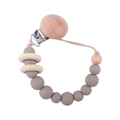 Baby pacifier clip with taupe silicone beads and natural wooden rings for teething - Dark Taupe