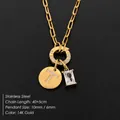 Exquisite 14K gold plated stainless steel necklace with sparkling letter T and crystal charms - Letter T / Gold