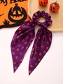 Halloween purple scrunchie with pumpkin print and long streamers, size 35cm detail - Style B