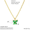 Peacock green butterfly pendant necklace in 18K gold plated stainless steel with zircon - Green (SN223G-3)