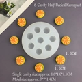 Macro view of 8-cavity silicone mold for making detailed 1.6cm peeled kumquat miniatures - 8-Hole Peeled Kumquat Mold