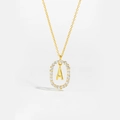 Close-up of 18K gold plated S925 silver letter A pendant with sparkling zircon border - Letter A
