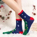 Navy blue Christmas crew sock in combed cotton with festive holiday tree and snowflake motifs - One Size / Christmas Tree