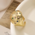 Gold-plated chunky dome ring with colorful zircon stones and adjustable open band - Adjustable Open / Large Dome Gold (13979)
