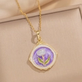 Collana vintage francese dorata con pendente in smalto viola e dettaglio perla - Tulipano Rotondo - Viola (A8 Viola)