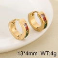 Orecchini a cerchio dorati in acciaio con zirconi colorati su piatto ceramica - Multicolore Oro