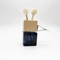 Square dark blue glass car perfume bottle with wooden cap and silver air vent clip - Transparent Blue Black / With Engraving