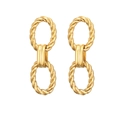 Vintage gold geometric square earrings with twisted oval rings and classic metal finish - Twisted Rope Oval Ring Connection (E1266-GO)