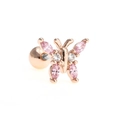 Rose gold butterfly cartilage stud earring with pink and clear zircon crystals - Pink/Rose Gold/Large