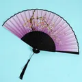 Japanese style folding fan with purple gradient cherry blossom print and black tassel - Pink-Purple Gradient Cherry Blossom Butterfly (Style 56)