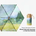 6-fold flat umbrella with Van Gogh wheat field art print and compact gold handle - 6-Fold Wheat Fields - Titanium Sunscreen Coating