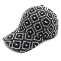 Classic black baseball cap featuring intricate white geometric embroidery on the front panel - M (56-58cm) / Black Argyle
