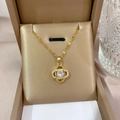 Luxury gold titanium clover necklace with sparkling crystals in a premium gift box - Gold Hollow Flower Style (H225)