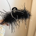 Elegant black feather hair claw clip with silver glitter accents for a chic French style - 54# Black Feather Sparkle Hair Claw