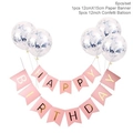Pink Happy Birthday banner and five 12-inch blue confetti balloons set for party decor - Silver Confetti Balloons + Pink Hot Stamping Birthday Set
