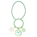 Close-up of green beaded keychain with Good Luck star and Evil Eye charms - Green Ring-Good Luck Star