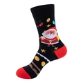 Festliche schwarze Weihnachtssocken mit Weihnachtsmann-Muster und roten Details - Einheitsgröße / 215-Schwarz Weihnachtsmann Lichterkette