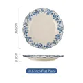 Blue floral ceramic dinner plate with scalloped edge in a 10.6-inch flat profile - 10.6 Inch Flat Plate (Jialan)
