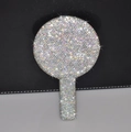 Sparkly handheld mirror fully covered in silver and iridescent rhinestones with handle - Silver Round Shape 100*170mm