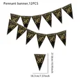 Detailed view of 80th birthday black and gold pennant banner with precise dimensions - 80th Birthday / 12-Piece Set