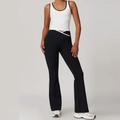 Women's yoga set featuring a white contrast vest and black cross high-waist flared pants - XL / Top And Bottom / Swan White (Vest + Flare Pants)