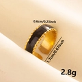 Detail view of adjustable black enamel ring with gold beaded edges and size parameters - Gold-Black (J637-G-B)
