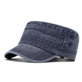 Gorra militar de copa plana para hombre en denim azul marino lavado con ojales metálicos - Ajustable / Azul marino