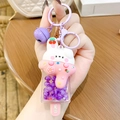 Hase Eiscreme Schlüsselanhänger in Rosa und Lila mit flüssigen Perlen und Glöckchen - Lila