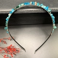 Handmade silver wire tiara featuring vibrant blue raw crystal and crushed apatite stones - Blue Apatite + Silver Band