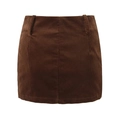 Back view of a caramel corduroy mini skirt with classic texture and belt loops - S / Chestnut