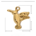 Technical drawing of a 11mm by 12mm golden stainless steel hummingbird charm pendant - Hummingbird