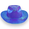 Detail of laser iridescent cowboy hat with rainbow gradient and holographic texture finish - One Size (58cm Circumference) / Deep purple