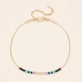 Adjustable Miyuki bead bracelet with pastel Morse code pattern and gold chain lobster clasp - Black Blue Purple Pink Mix (MI-B220336A)