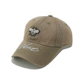 Detail of khaki cotton baseball cap featuring embroidered bee patch and white script lettering - M (56-58cm) / Army Green