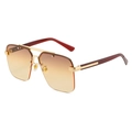 Semi-rimless square sunglasses with gradient brown lenses and gold metal accents - Brown Frame Tea Yellow Lens
