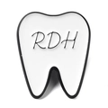 Cute tooth enamel pin with RDH lettering for dental hygiene professionals in white finish - RDH Tooth