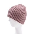 Close-up of pink rib knit beanie with folded cuff texture and soft acrylic material - One Size (54-60cm) / Light Pink