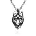 Collier avec pendentif tête de loup viking en acier inoxydable argenté et chaîne box - Tête de loup