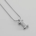 Polished silver stainless steel chubby bone pendant necklace with fine snake chain - Letter I [Steel]