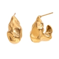 Pendientes minimalistas de acero inoxidable bañados en oro de 18K con textura lava - Pendientes de Botón con Forma de Gancho Martillado / Dorado