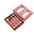 4-piece golden stainless steel Christmas spoon set with star, tree and Santa charms - Gold Spoon 4-Piece Set - Red Box