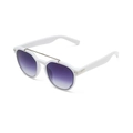 Weiße Sonnenbrille mit lila Verlaufsgläsern und goldenem Doppelsteg aus Metall-Detail - Weißer Rahmen Grauer Verlauf