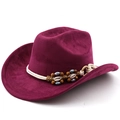 Detail of dark purple suede cowboy hat with shell and bead decorative trim - M (56-58cm) / Burgundy